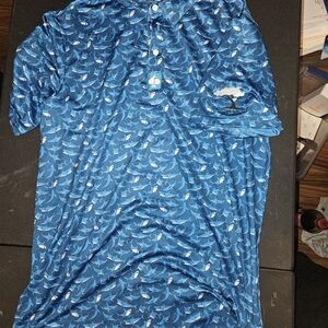 Blue Shark Patterned Pins And Aces Polo Shirt